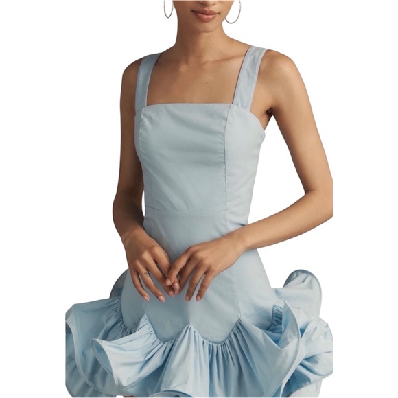 Anthropologie Dresses & Skirts - Maeve Anthropologie Ruffle Mini Dress Removable Straps in Sky Blue Size 1X
